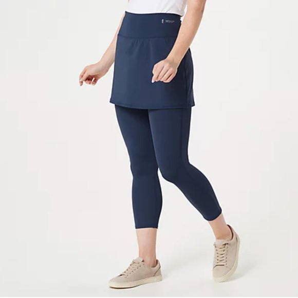 zuda Pants - Zuda Z-Move Cropped Skirted Leggings Large Petite Navy Yoga Active Modest Large